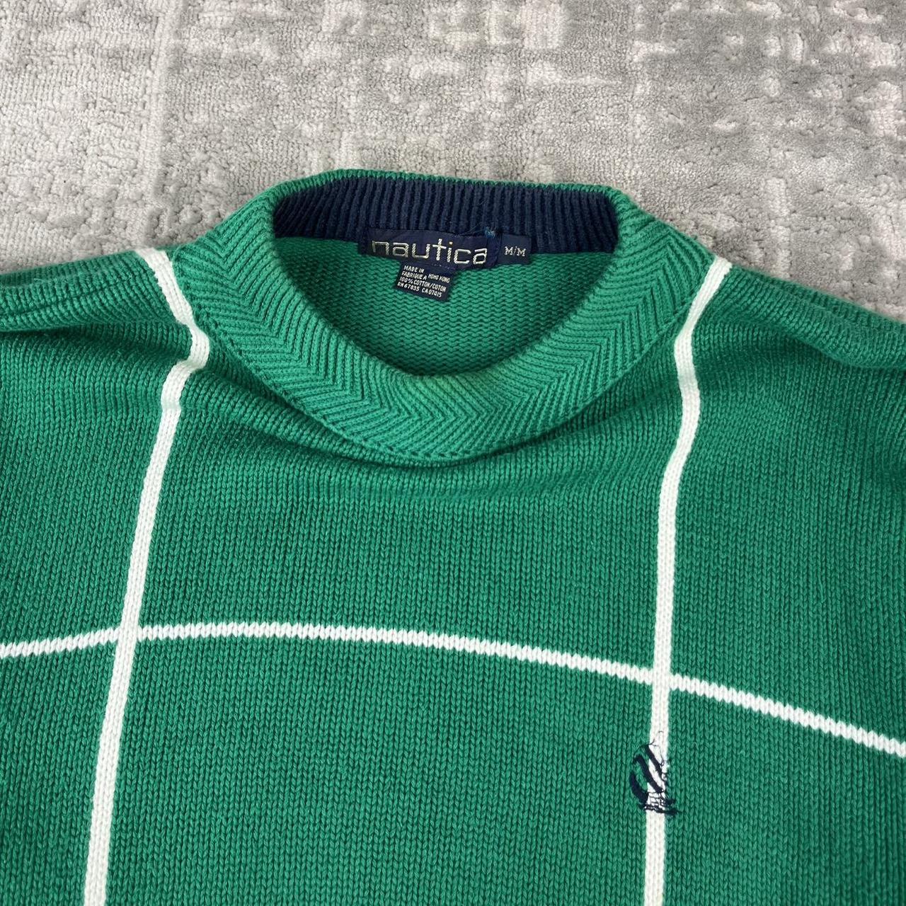 VINTAGE Y2K NAUTICA CHECKERED KNITTED JUMPER GREEN
