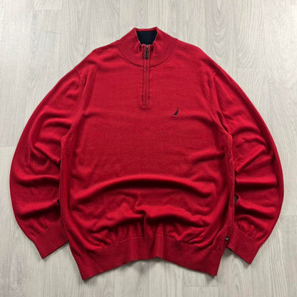 VINTAGE Y2K NAUTICA QUARTER ZIP KNITTED JUMPER RED