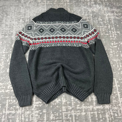 VINTAGE Y2K IZOD FESTIVE CHUNKY QUARTER ZIP KNITTED JUMPER GREY