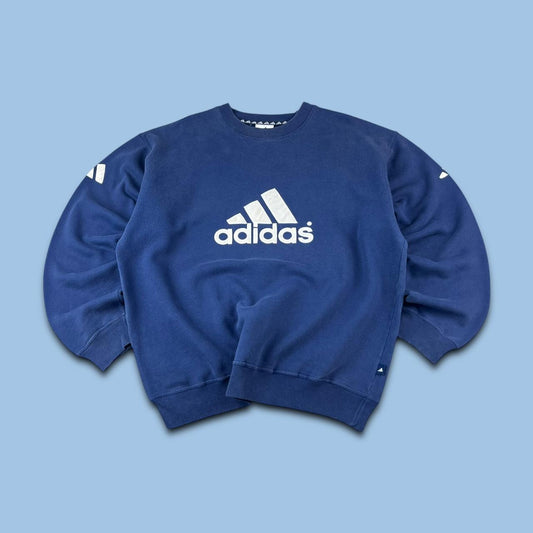 VINTAGE 90s ADIDAS BIG LOGO BOXY SPORTY SWEATSHIRT NAVY