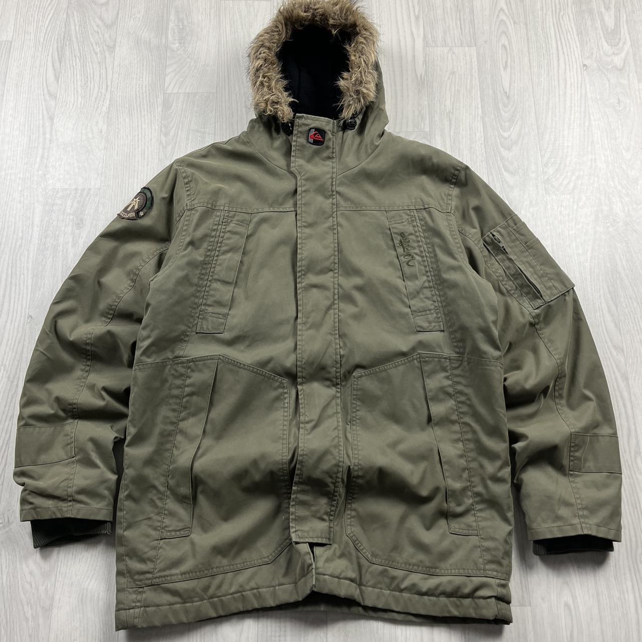VINTAGE Y2K QUIKSILVER SKI HOODED PARKER JACKET KHAKI