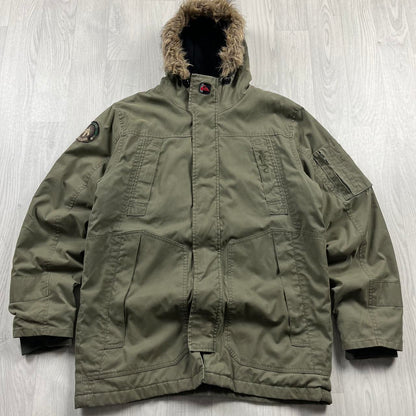 VINTAGE Y2K QUIKSILVER SKI HOODED PARKER JACKET KHAKI