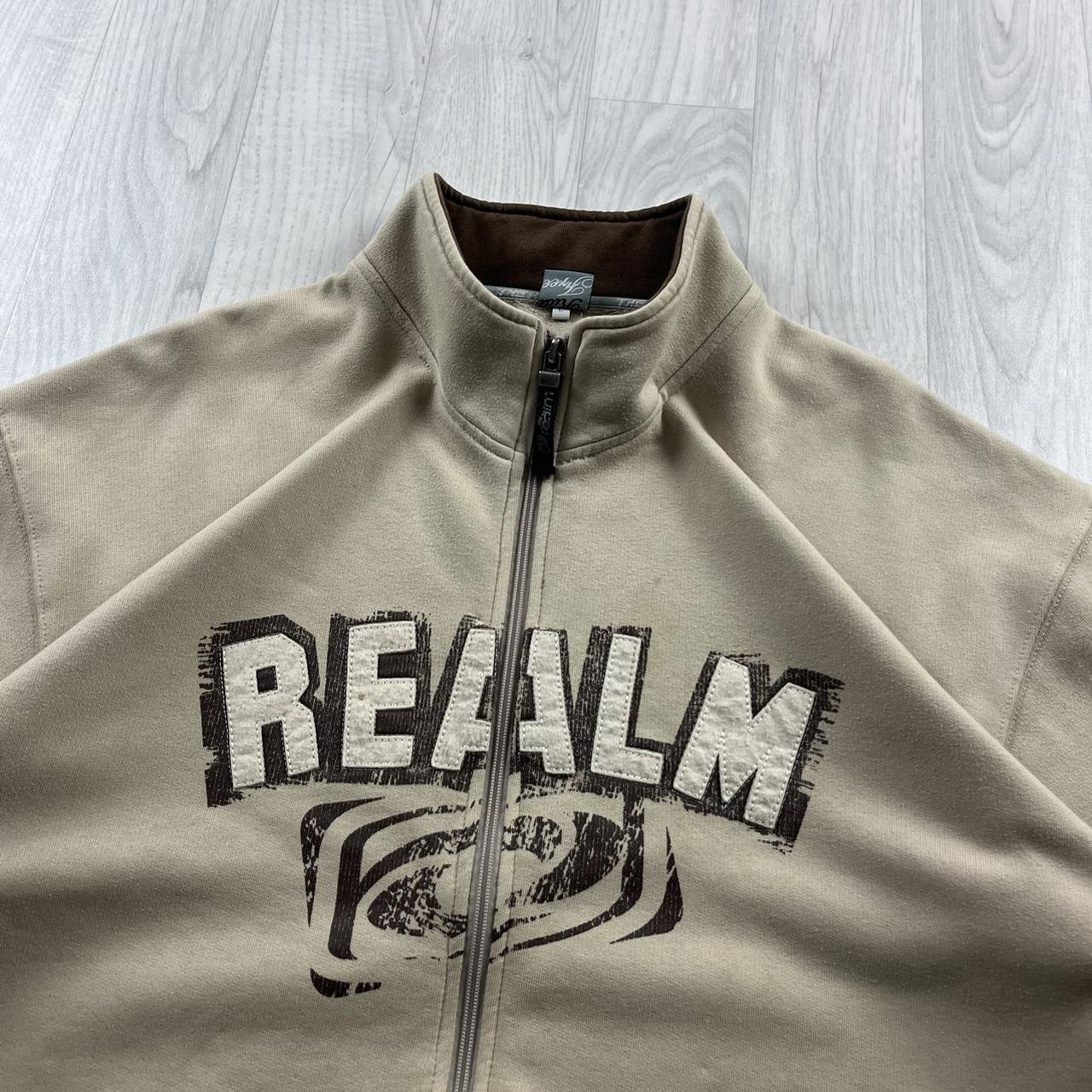 VINTAGE Y2K REALM SPELL OUT ZIP HOODIE BEIGE