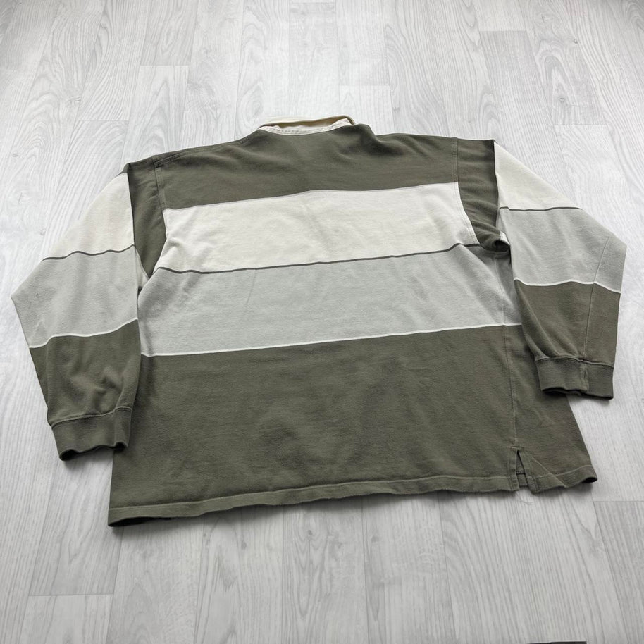 VINTAGE Y2K LACOSTE STRIPED LONG SLEEVE RUGBY POLO SHIRT KHAKI