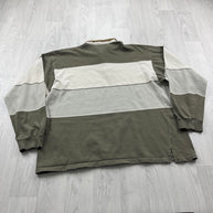 VINTAGE Y2K LACOSTE STRIPED LONG SLEEVE RUGBY POLO SHIRT KHAKI