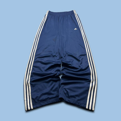 VINTAGE Y2K ADIDAS SIDE STRIPE BAGGY WIDE LEG TRACKSUIT BOTTOMS NAVY (L)