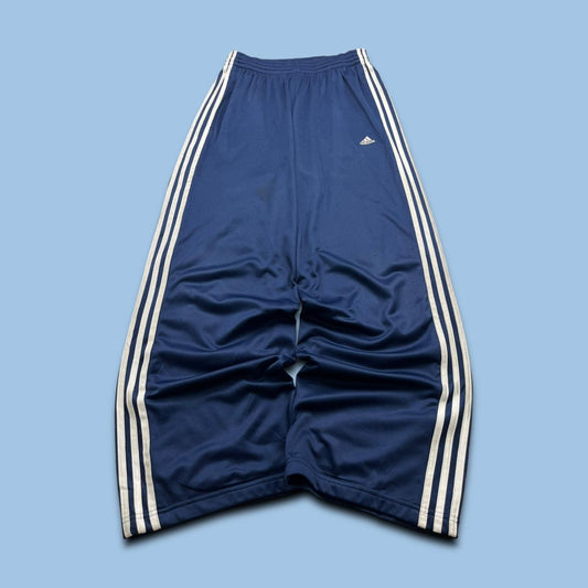 VINTAGE Y2K ADIDAS SIDE STRIPE BAGGY WIDE LEG TRACKSUIT BOTTOMS NAVY (L)