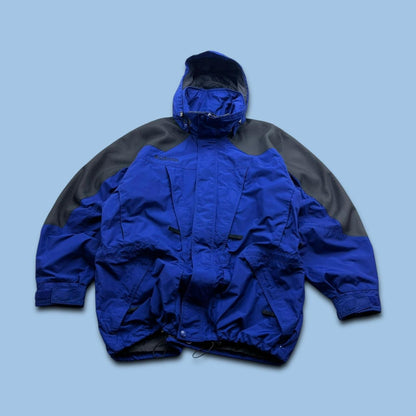 VINTAGE 00s COLUMBIA TECHNICAL HOODED UTILITY SKI JACKET BLUE BLACK