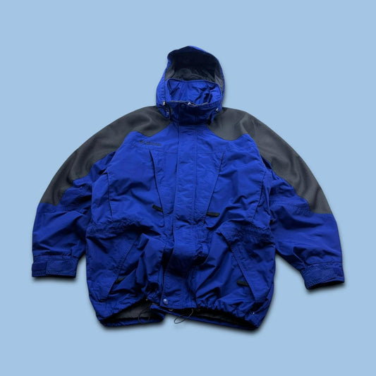 VINTAGE 00s COLUMBIA TECHNICAL HOODED UTILITY SKI JACKET BLUE BLACK