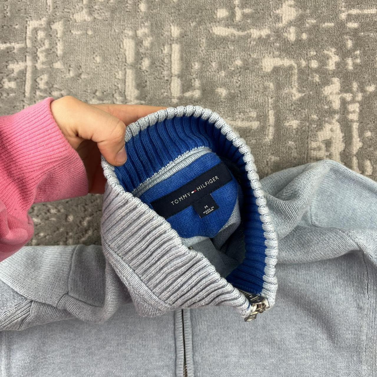 VINTAGE Y2K TOMMY HILFIGER ZIP UP KNITTED JUMPER LIGHT BLUE