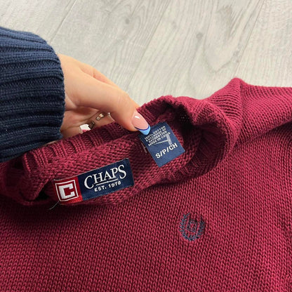 VINTAGE Y2K CHAPS CHUNKY KNITTED JUMPER BURGUNDY