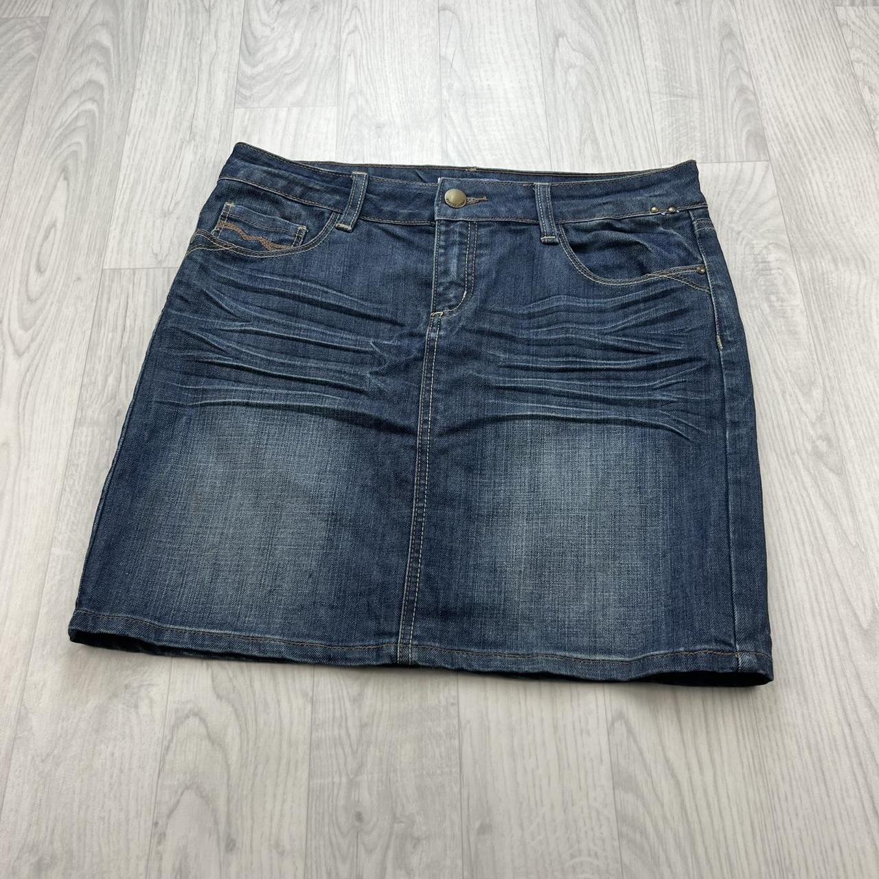 VINTAGE Y2K HERITAGE EMBROIDERED DENIM MINI SKIRT BLUE
