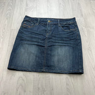 VINTAGE Y2K HERITAGE EMBROIDERED DENIM MINI SKIRT BLUE