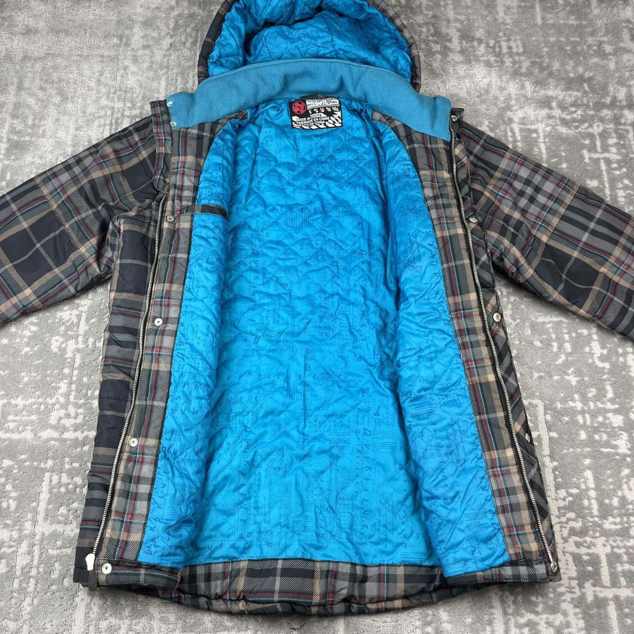 VINTAGE Y2K QUIKSILVER PLAID CHECKERED HOODED SKI JACKET BROWN