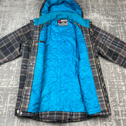 VINTAGE Y2K QUIKSILVER PLAID CHECKERED HOODED SKI JACKET BROWN
