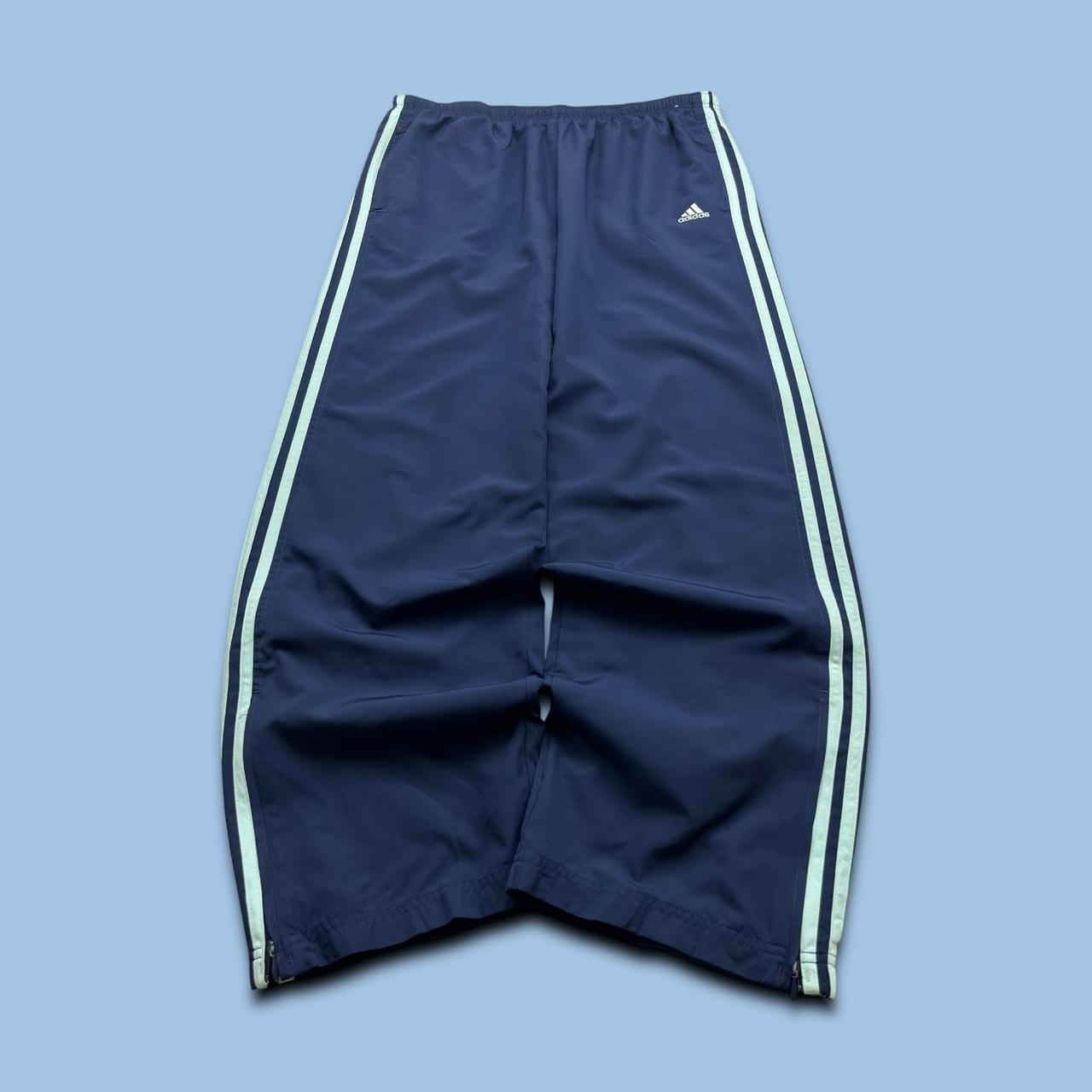 VINTAGE Y2K ADIDAS SIDE STRIPE BAGGY TRACKSUIT BOTTOMS NAVY GREEN (L Ws)