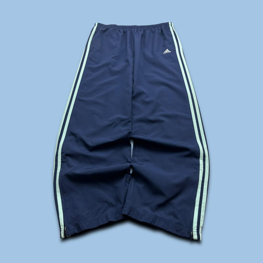 VINTAGE Y2K ADIDAS SIDE STRIPE BAGGY TRACKSUIT BOTTOMS NAVY GREEN (L Ws)