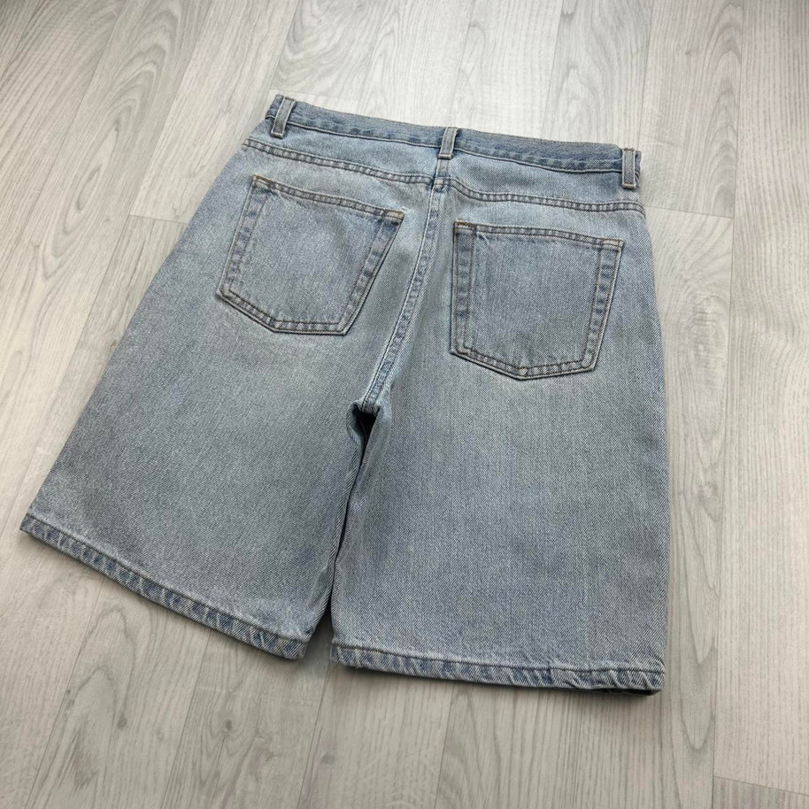 VINTAGE Y2K BAGGY DENIM JORTS LIGHT BLUE