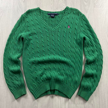 VINTAGE Y2K RALPH LAUREN SPORT CHUNKY CABLE KNITTED JUMPER GREEN
