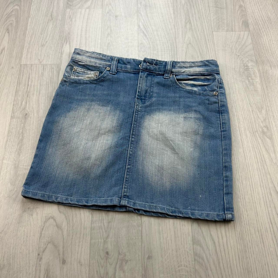 VINTAGE Y2K SAMA DENIM MIDI EMBROIDERED SKIRT BLUE