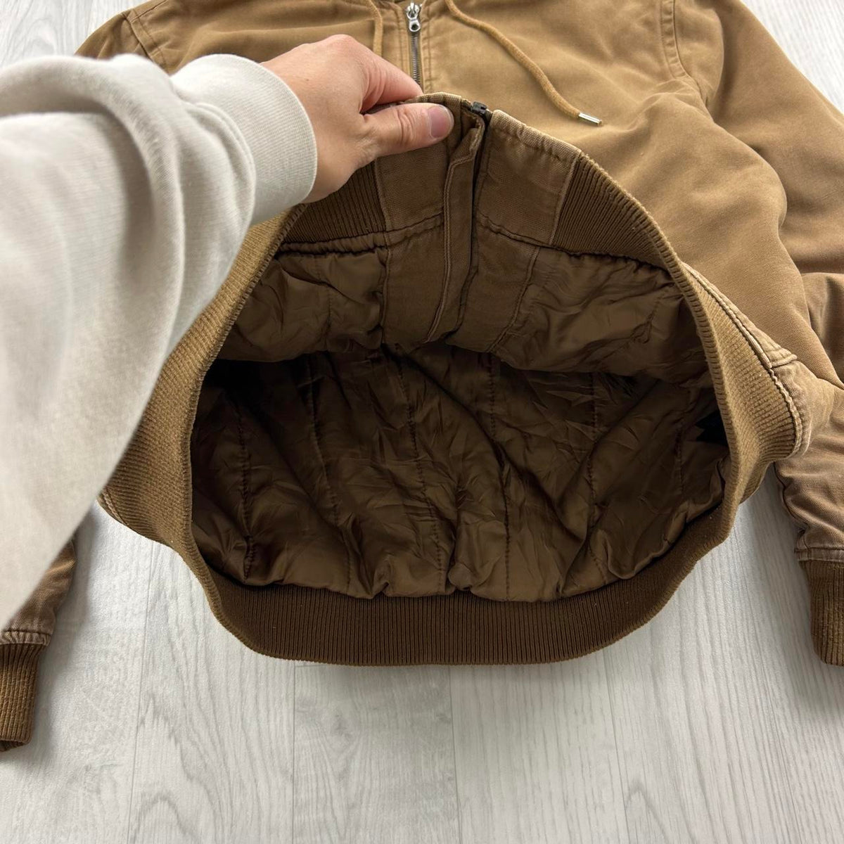 H&M HOODED BOMBER JACKET BEIGE