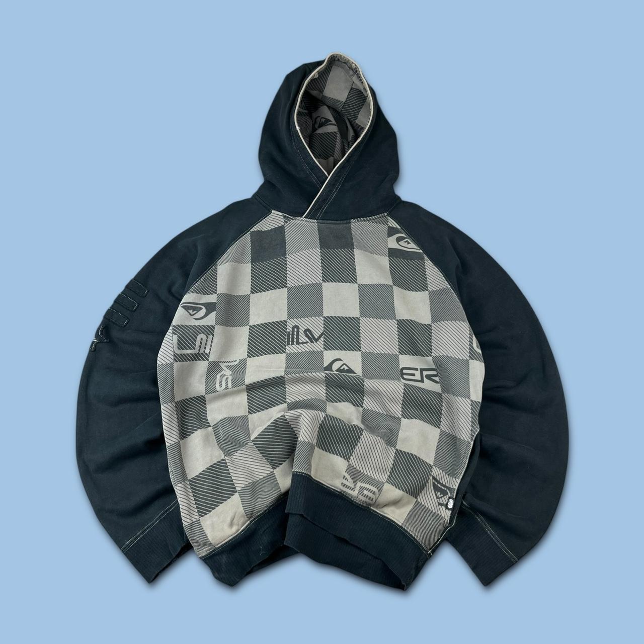 VINTAGE Y2K QUIKSILVER CHECKERED HOODIE BLACK GREY