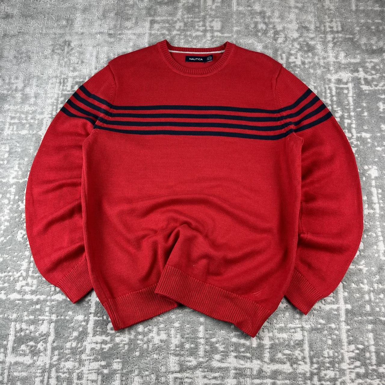 VINTAGE Y2K NAUTICA STRIPED CHUNKY ESSENTIAL KNITTED JUMPER RED