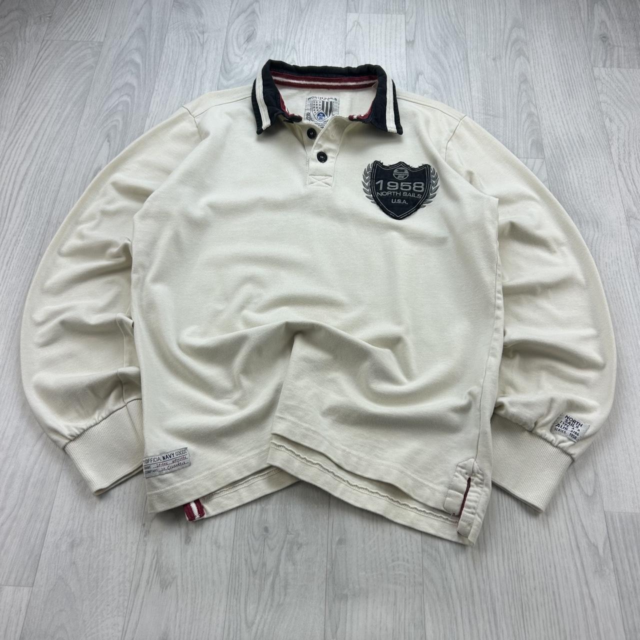 VINTAGE Y2K NORTH SAILS LONG SLEEVE RUGBY POLO SHIRT CREAM