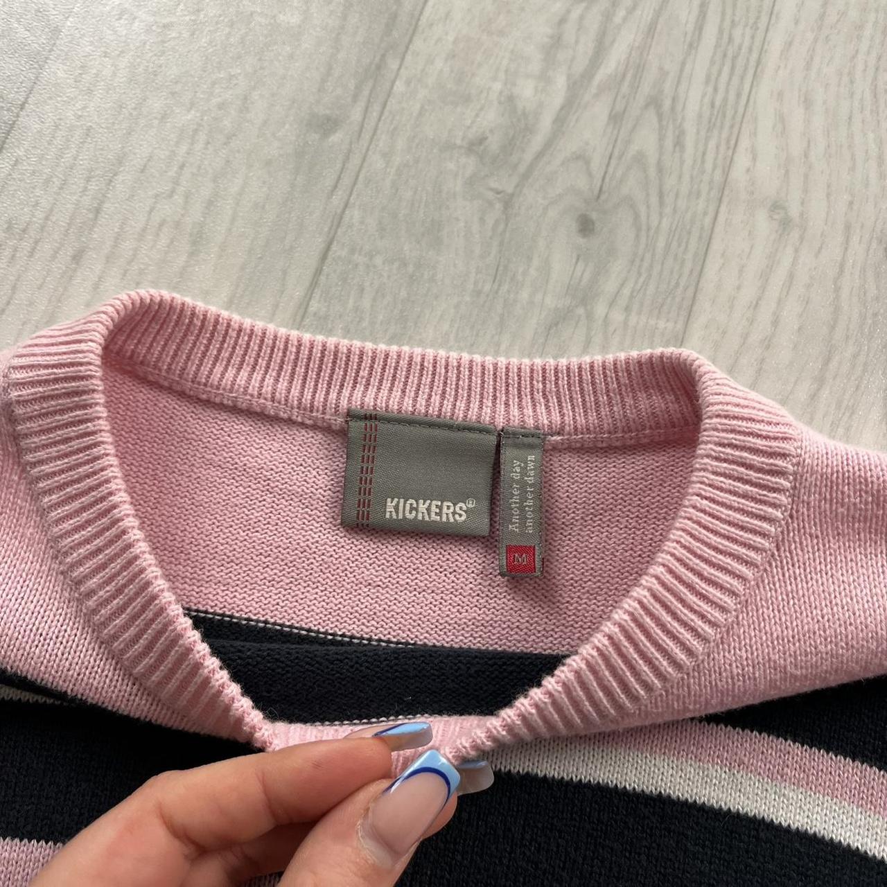 VINTAGE Y2K KICKERS STRIPED KNITTED JUMPER BABY PINK BLACK