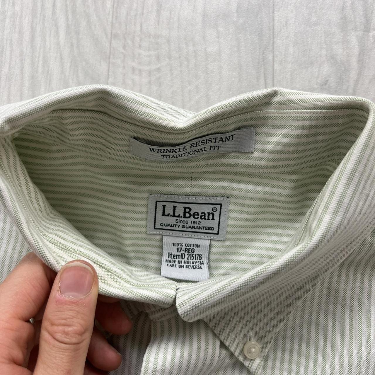VINTAGE Y2K L L BEAN SHORT SLEEVE STRIPED SHIRT WHITE / GREEN