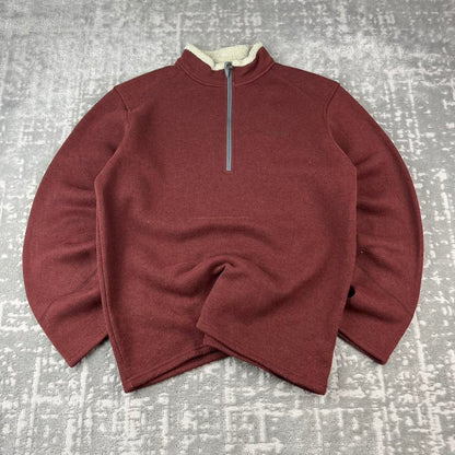 VINTAGE Y2K COLUMBIA QUARTER ZIP KNITTED JUMPER FLEECE BURGUNDY