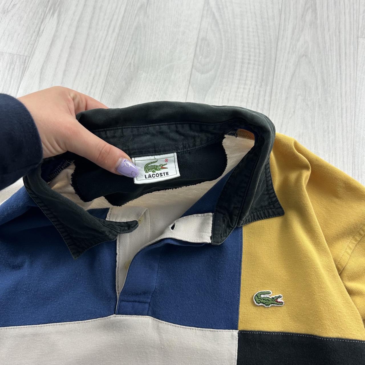 VINTAGE Y2K LACOSTE COLOUR BLOCK LONG SLEEVE RUGBY POLO SHIRT NAVY