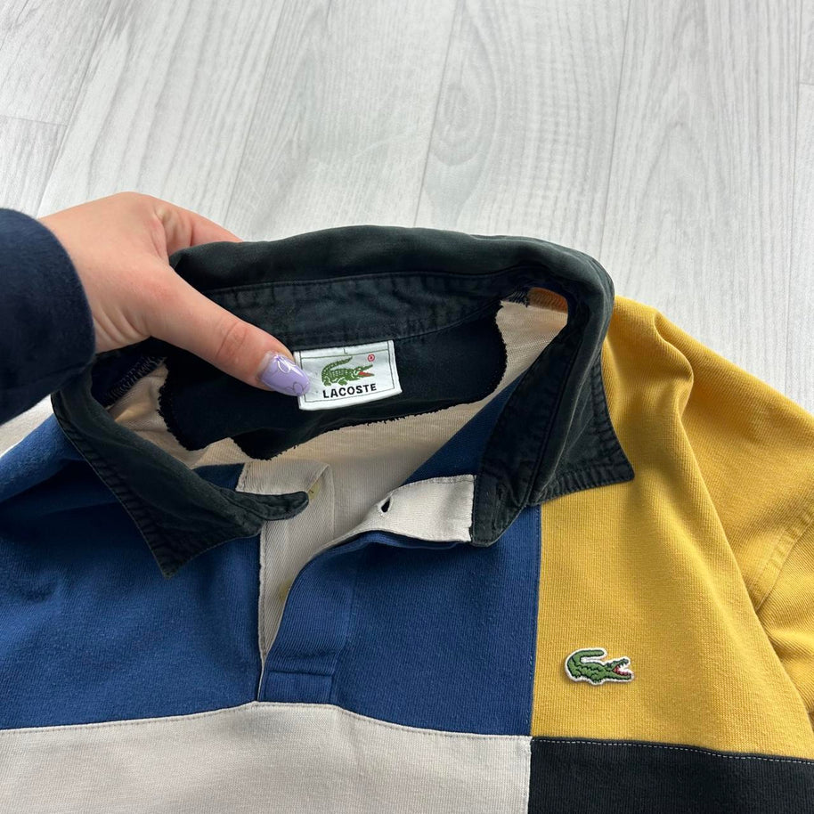 VINTAGE Y2K LACOSTE COLOUR BLOCK LONG SLEEVE RUGBY POLO SHIRT NAVY