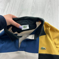 VINTAGE Y2K LACOSTE COLOUR BLOCK LONG SLEEVE RUGBY POLO SHIRT NAVY