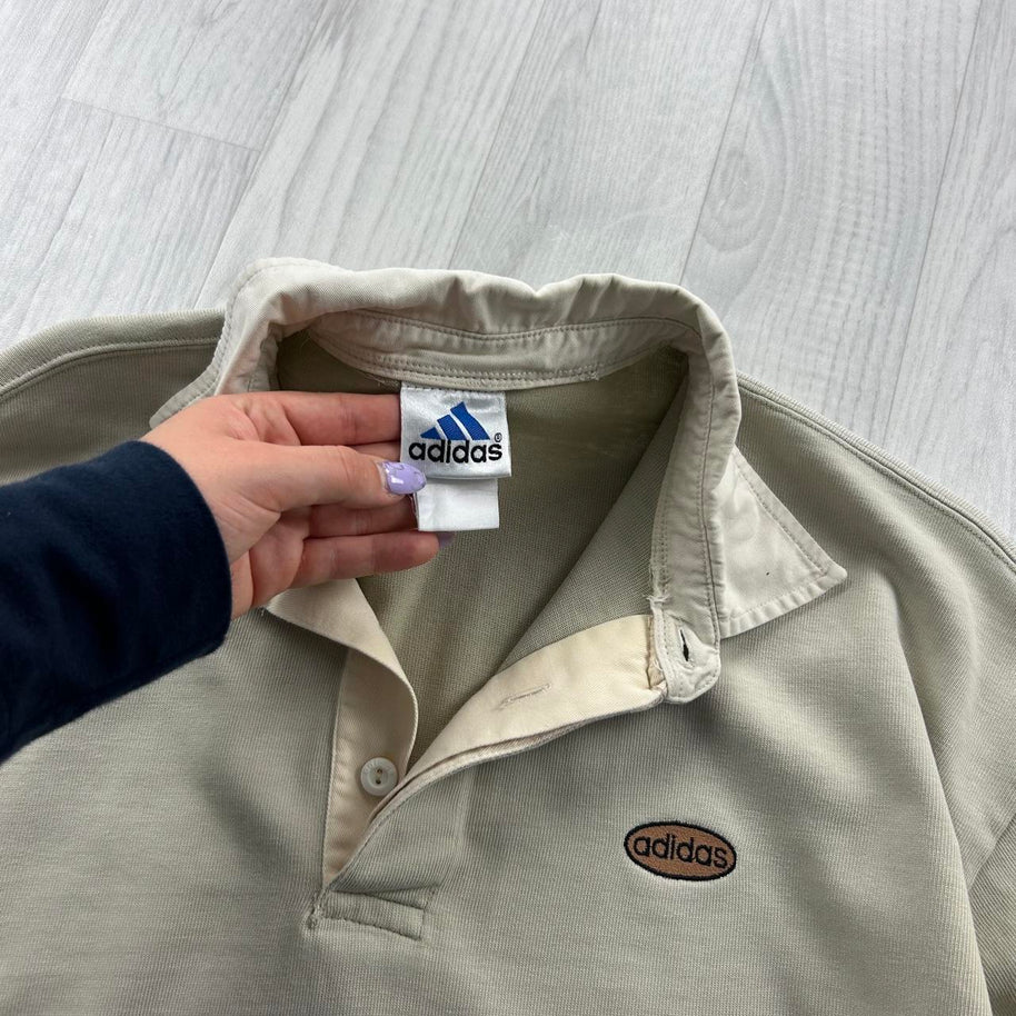 VINTAGE 90s ADIDAS LONG SLEEVE RUGBY POLO SHIRT CREAM
