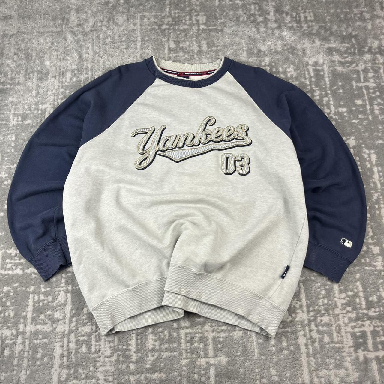 VINTAGE Y2K YANKEES MLB SPELL OUT SWEATSHIRT GREY / NAVY