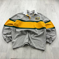 VINTAGE Y2K AUSTRALIA STRIPED LONG SLEEVE RUGBY POLO SHIRT GREY