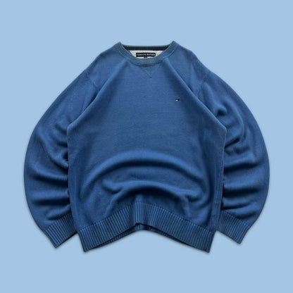 VINTAGE Y2K TOMMY HILFIGER CHUNKY KNITTED JUMPER BLUE