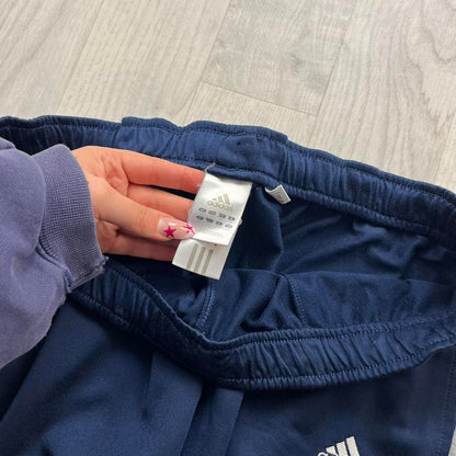 VINTAGE Y2K ADIDAS LOW RISE SIDE STRIPE BAGGY TRACKSUIT BOTTOMS NAVY WHITE (L Ws)