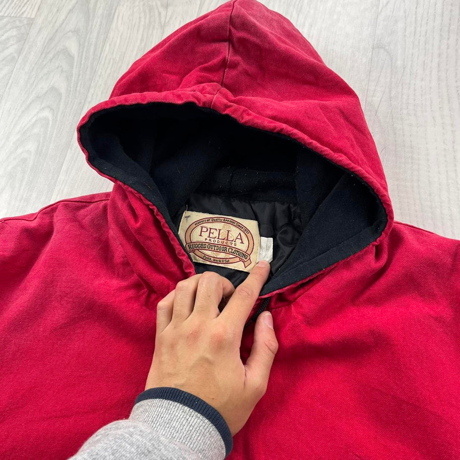 VINTAGE Y2K PELLA HOODED WORKWEAR BOMBER JACKET RED