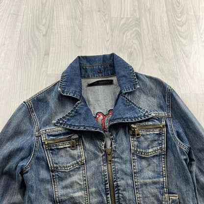 VINTAGE Y2K EMBROIDERED HIP HOP DENIM JACKET BLUE