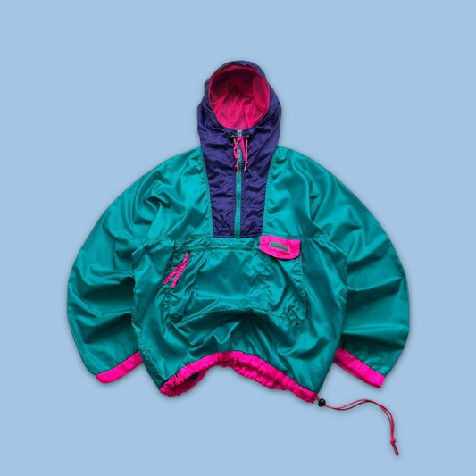 VINTAGE Y2K COLUMBIA QUARTER ZIP HOODED WINDBREAKER TRACK JACKET