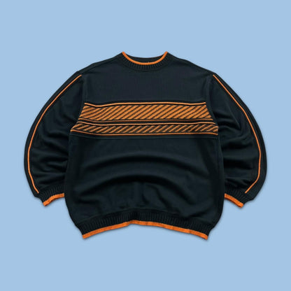 VINTAGE Y2K CARLO COLLUCI STRIPED KNITTED JUMPER BLACK ORANGE