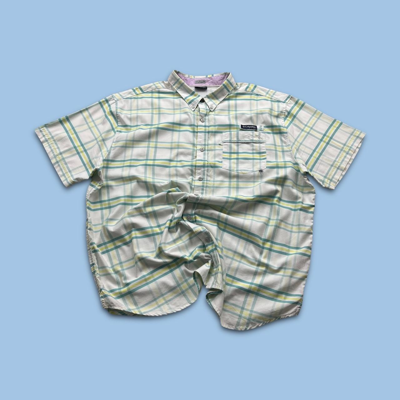 VINTAGE Y2K COLUMBIA PLAID BUTTON UP SHORT SLEEVE SHIRT WHITE