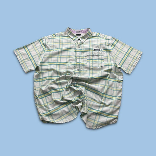 VINTAGE Y2K COLUMBIA PLAID BUTTON UP SHORT SLEEVE SHIRT WHITE