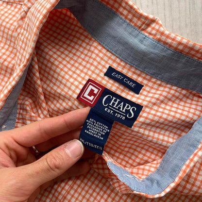 VINTAGE Y2K CHAPS SHORT SLEEVE PLAID SHIRT ORANGE