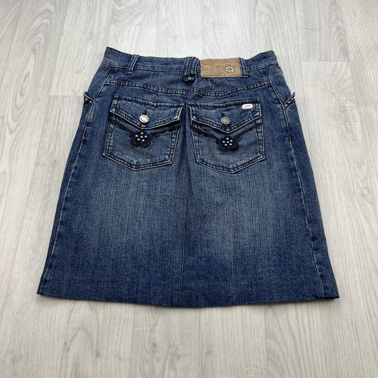 VINTAGE Y2K AMICHI JEANS DENIM MIDI EMBROIDERED SKIRT BLUE