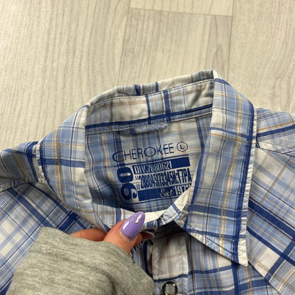 VINTAGE Y2K CHEROKEE CHECKERED SHORT SLEEVE SHIRT BLUE