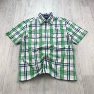 VINTAGE 00s TOMMY HILFIGER CHECKERED CROPPED SHORT SLEEVE BUTTON UP SHIRT GREEN