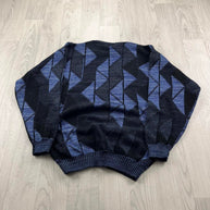 VINTAGE 90s PATTERN KNITTED JUMPER BLACK / BLUE